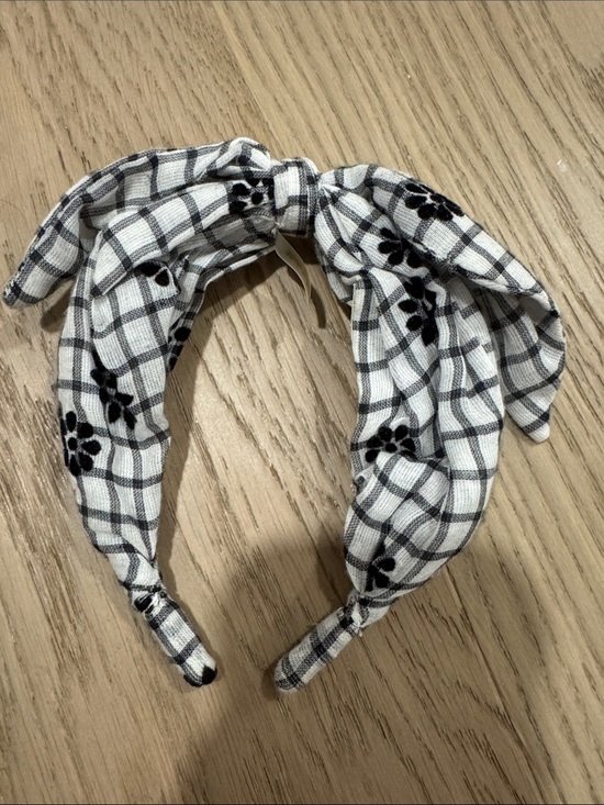 LoveShackFancy Black & White Plaid Bow Headband